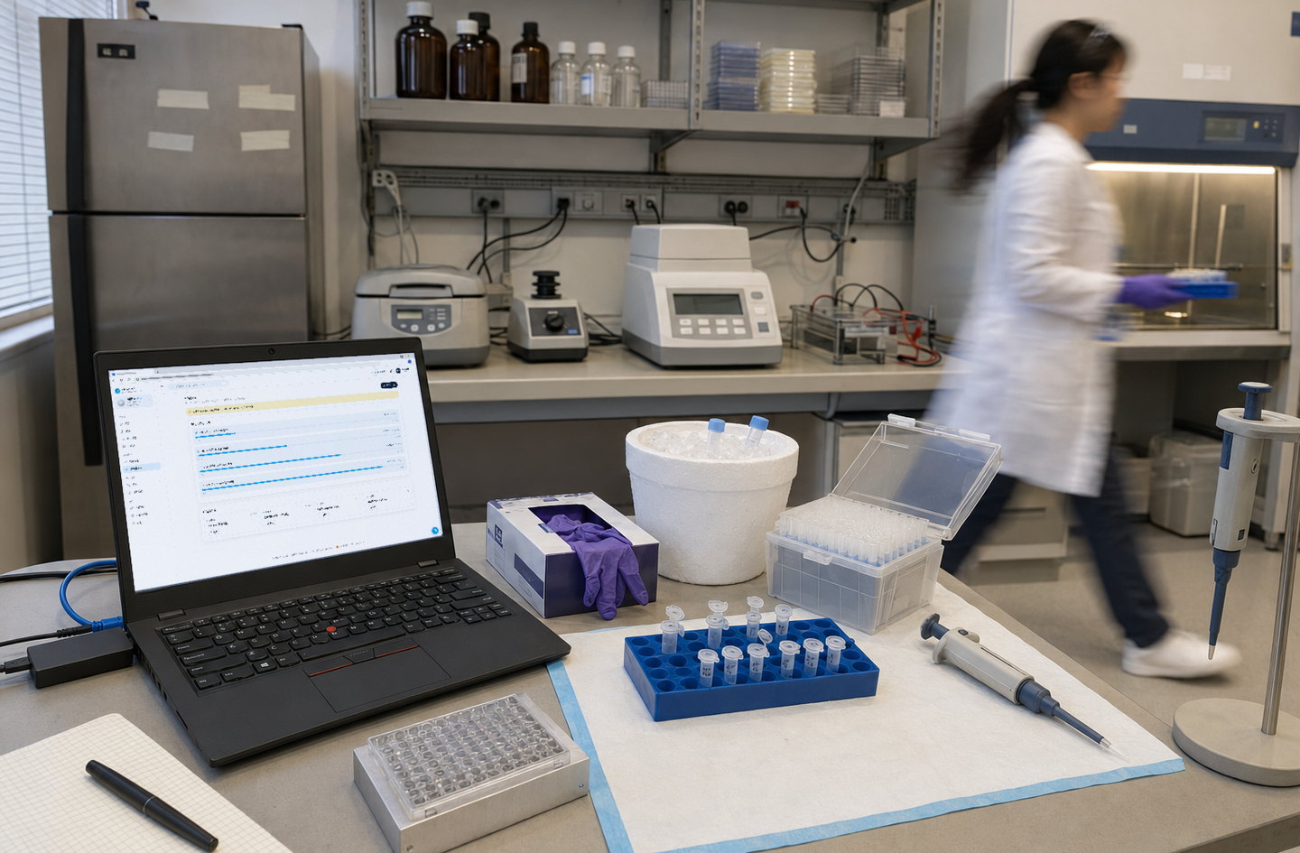 Sagaway Lab running on a laptop in a life-science laboratory